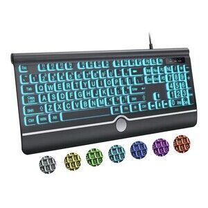 Large Print Backlit Computer Keyboard, USB Full Size Wired Keyboards
